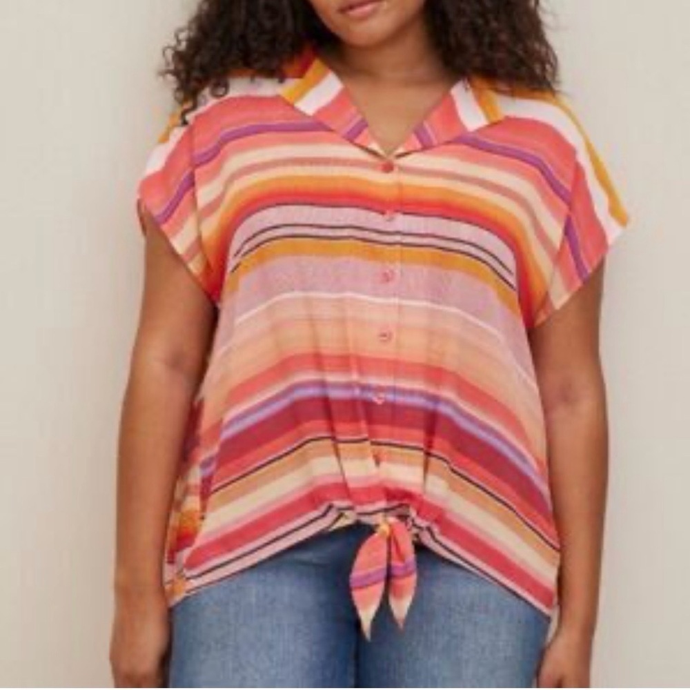 Torrid Challis Tie-Front Dolman Top- striped Sunset pattern-Size 4X